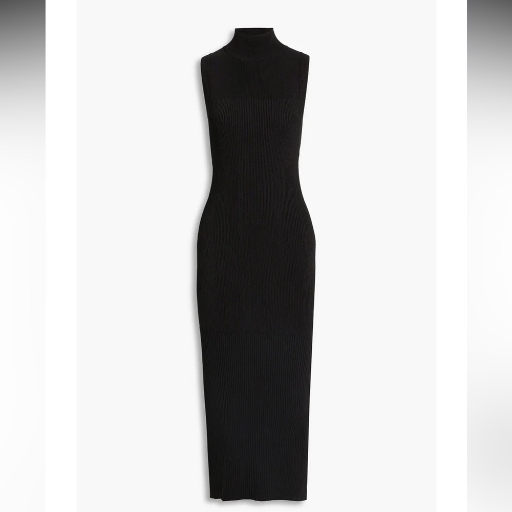 NWOT Good American black ribbed knit turtleneck midi dress sz 3/4 - Picture 3 of 11